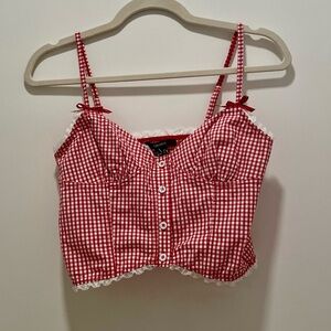 Forever21 Gingham Button Crop Top - Red